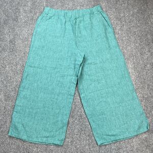 Eileen Fisher Pants Womens Petite Medium Organic Linen Wide Leg Pull On Capri